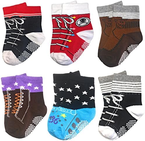 Toddler Baby Boys Girls Non Slip Crew Socks with Grip Botttom Cotton Slipper Socks