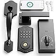Smart Front Door Lock Set, APP Control Keyless Entry Door Lock with Handle, Smart Fingerprint Deadbolt, Anti-Peeping Electronic Keypad, Auto Lock, Easy Install, Black