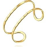 PERNNLA PEARL Dainty Gold Bar Bracelet for Women Simple Delicate Thin Cuff Bangle Hook Bracelet 18K Gold Plated Handmade Minimalist Jewelry