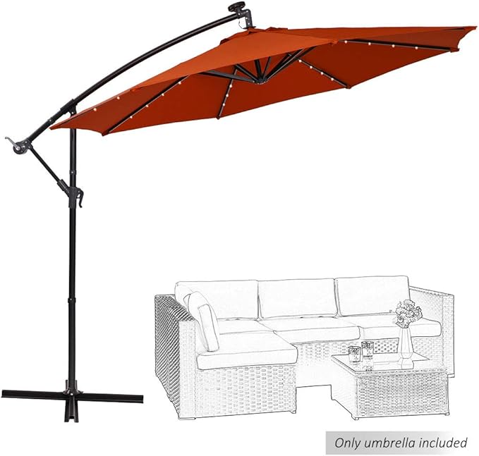 PHI VILLA 10Ft Patio Umbrella Solar LED Cantilever Offset