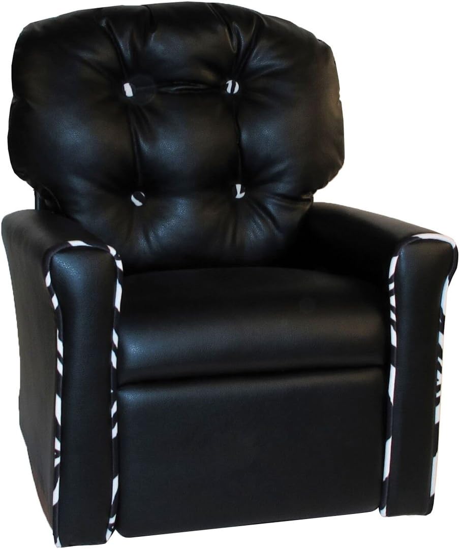 Dozydotes Personalized 4 Button Black/Zebra Vinyl Child Rocker Recliner Chair with Zebra Accents