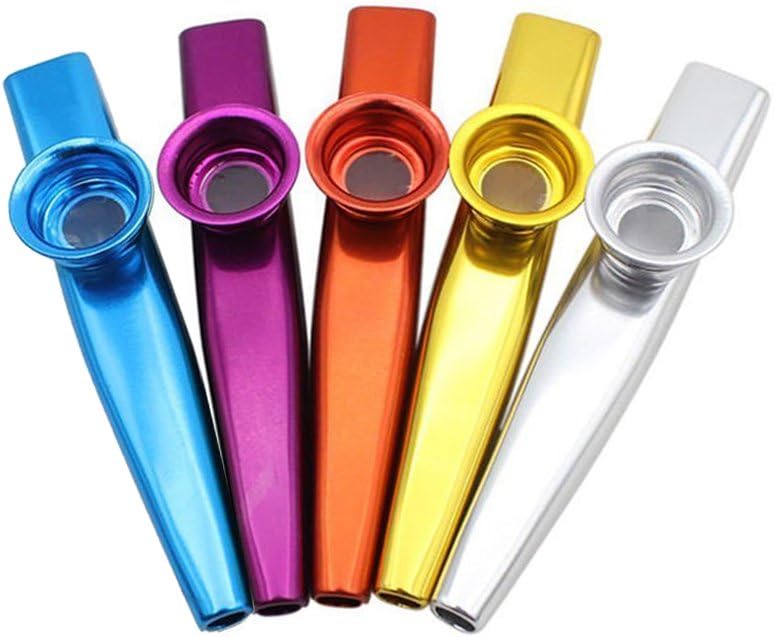 Yvody 5 Colores a pack Metal Kazoo Harmonica Mouth Flute Kids Party Gift Musical Instrument, 5 pieces
