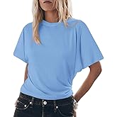 Tankaneo Womens Batwing Short Sleeve T Shirts Summer Casual Flowy Crew Neck Tops Loose Fit Boxy Basic Tees