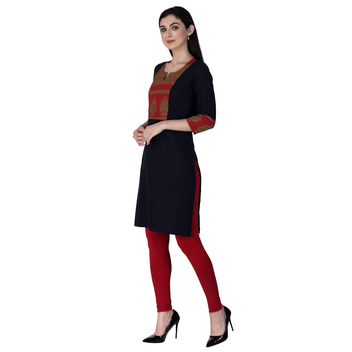 gmi women's cotton slub 3/4 sleeves straight kurti