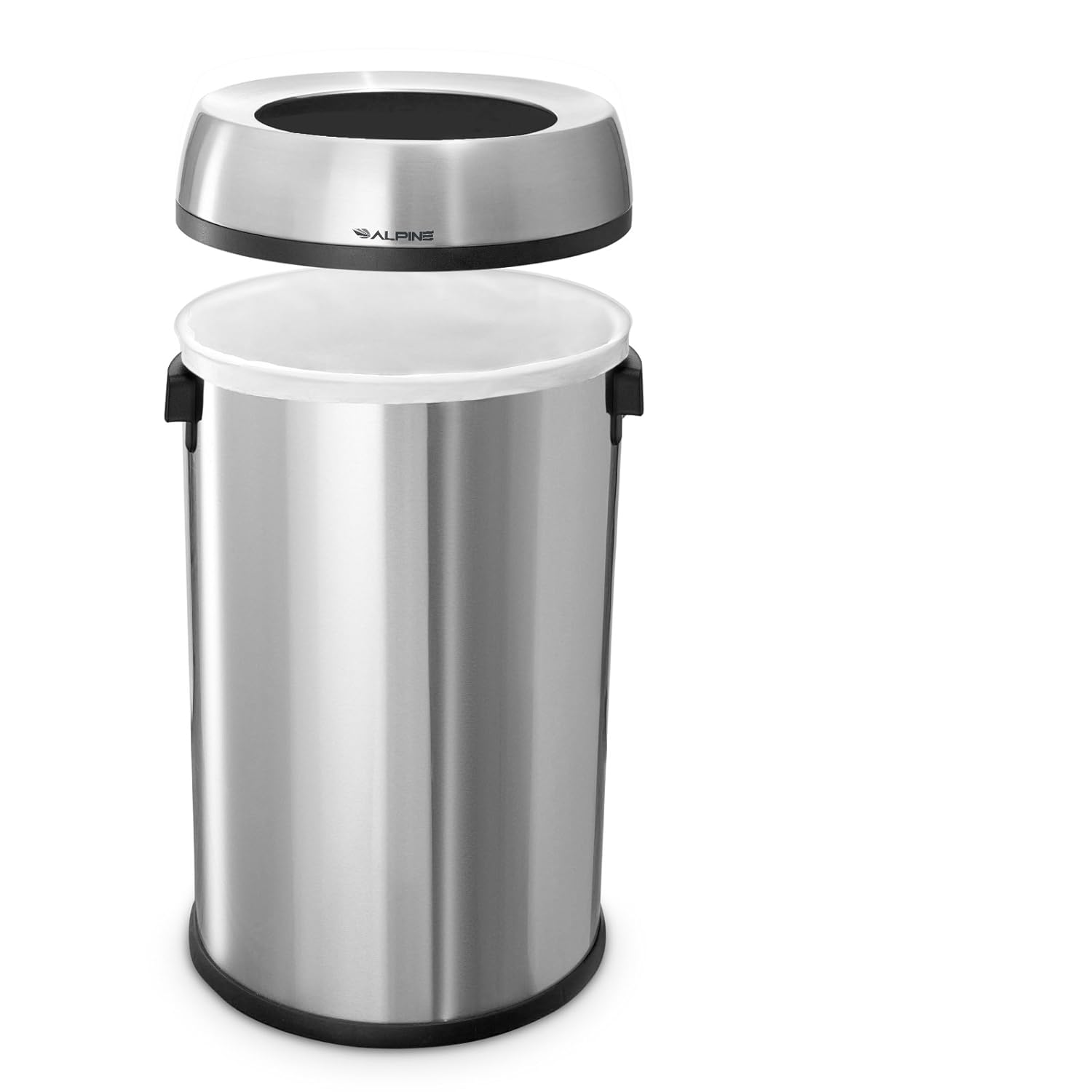 Alpine Industries 17-Gallon Stainless Steel Trash Can with Swing Lid - Heavy Duty Garbage Bin with Automatic Swing Closure for Odor Control - Trashcan for Home & Business Wastes (Open Top): Industrial & Scientific
