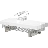 Amazon Basics Durable Wooden Pants and Skirt Hangers with Clips, Closet Organizer, White, 10-Pack