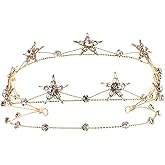 Beaupretty Bling Rhinestone Star Crown, Star Crystal Tiara and Crown Bridal Headpiece Alloy Hairband Wedding Jewelry for Women Girls, Golden