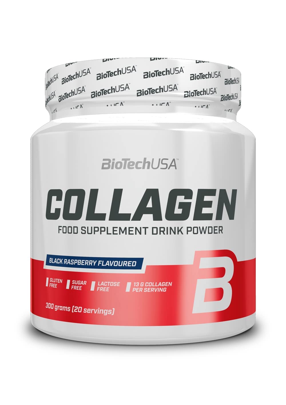 BioTechUSA Collagen | Hyaluronic Acid and Collagen Complex | Added Vitamin C and E | Skin Wellness and Nourishment, 300 g, Black Raspberry