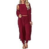 KIRUNDO 3 Piece Lounge Sets for Women Airport Travel Vacation Outfits Spring Cardigan Matching Sleeveless Top Jogger Pants