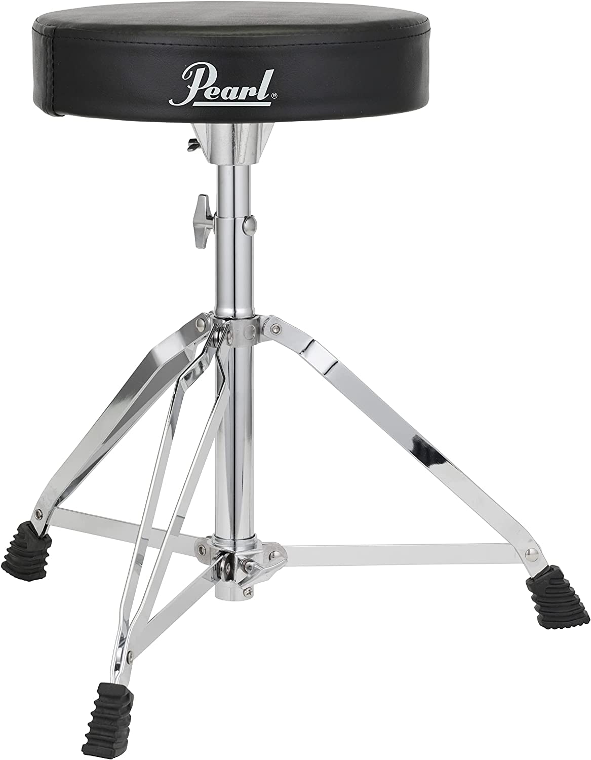 Pearl Drum Stool D-50 - Height Adjustable Drum Throne with Round Vinyl Seat and Single Braced Tripod Base, Black