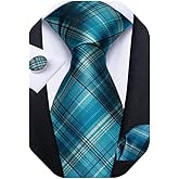 DiBanGu Extra Long Tie for Men Silk 63" XL Necktie and Pocket Suqare Cufflinks Set Mens Big and Tall Tie Wedding Party