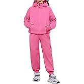 Arshiner Girls 2 Piece Outfit Drop Shoulder Zip Up Hoodies and Sweatpant Clothing Set with Pockets
