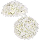 BLOSMON Hydrangea Artificial Flowers Ball: 2 Pcs White Fake Silk Flower Centerpieces Decoration - Faux Hydrangeas Floral Arrangements for Wedding Home Room Table