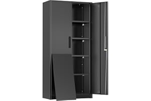 Greenvelly Metal Storage Cabinet, 72" Black Steel Garage Cabinet with Doors and Adjustable Shelves, Metal Cabinet with Lock,Garage Cabinets and Storage System for Garage,Home Office,School