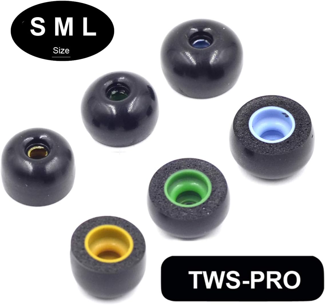 Defean TWS-Pro Earbuds Tips for Jabra Elite 65t, Active, Elite Sport/Sennheiser Replacement Memory Foam Eartips Momentum True Wireless/Bragi Dash/Samsung Gear IconX, Galaxy Buds Earphone (SML)