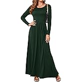 Women's Long Sleeve Maxi Dress High Waist Flowy Crewneck Vintage Wedding Guest Formal Long Dresses