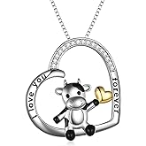POPLYKE Cute Animal Mother Daughter Heart Sterling Silver Cow Unicorn Raccoon Elephant Penguin Necklace I love you forever Pendant for Women Sister