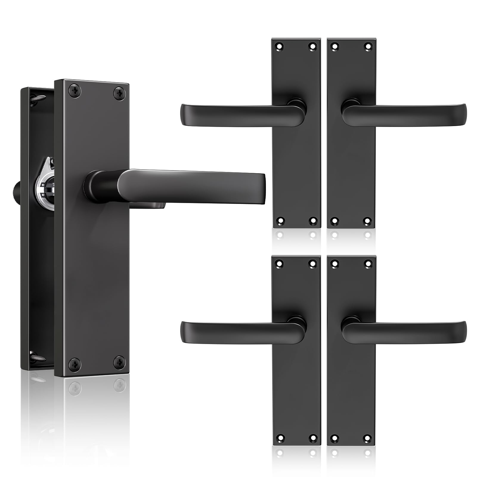 Bwintech 3 Pairs Lever Latch Flat Black Door Handles,Classic Victorian Straight Design,Ideal for All Types of Wooden Doors,Internal Doors