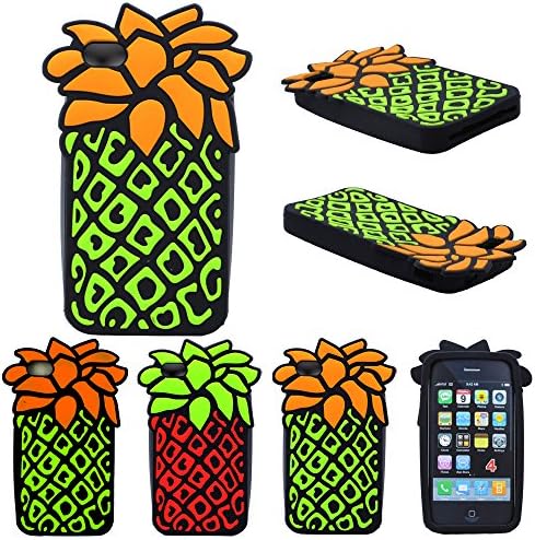 KIKO Wireless 3D Cute Cartoon Pineapple Fruit Soft Silicone Skin Case Cover for Apple iPhone 4/4S - Retail Packaging (Green)
