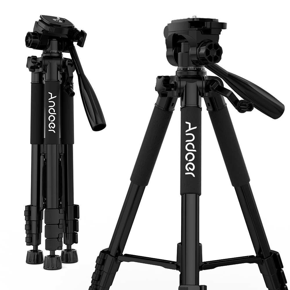 Andoer Phone Tripod, Aluminium Alloy 57.5 Inch Lightweight Travel Tripod Stand with Phone Holder for Photography Video Shooting Max. Load 3kg