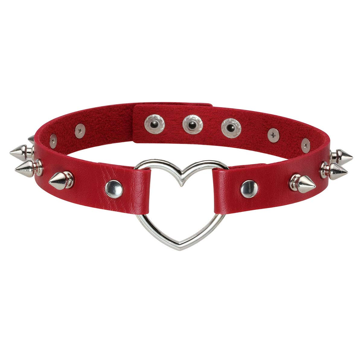 Eigso Vintage Steampunk Goth Women Choker Necklaces Heart Love Rivet Buckle Adjustable (Red)