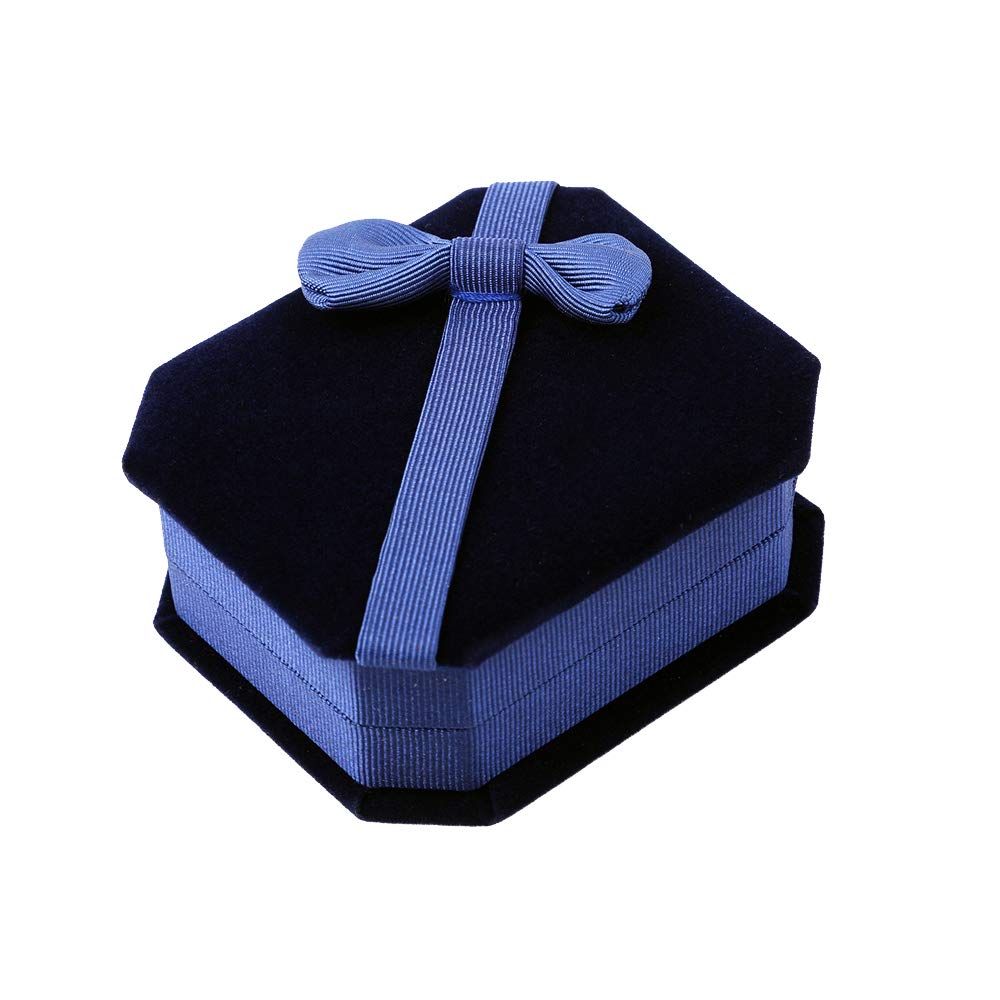 JKJF Velvet Necklace Pendant Box Octagonal Jewelry Box with Bow, Gift Box for Necklace Earring and Bracelet - Blue