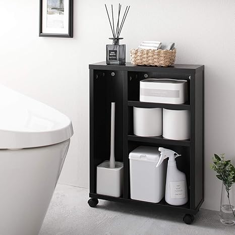 Amazon ラック ブラック トイレ 収納 キャスター付き シンプル コンパクト スリム トイレットペーパー 12個 掃除用品 ストッカー トイレ収納 オンライン通販