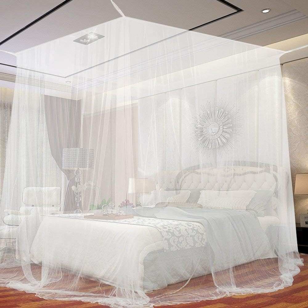 Vercico White Mosquito Net Four Corner Bed Canopy Bug Mesh Canopy Fit