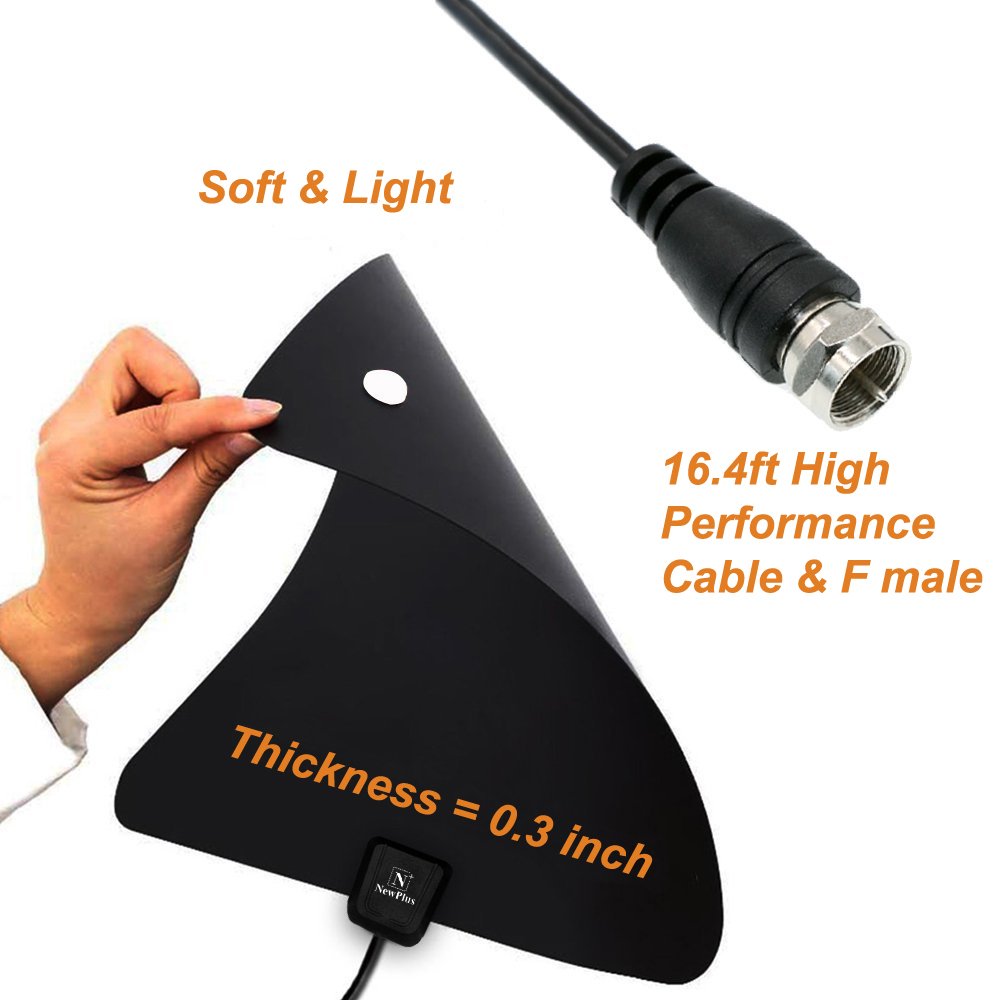 TV Antenna, NewPlus Indoor Amplified HDTV Antenna 50 Mile Range with Detachable Amplifier Signal Booster, USB PowerSupply and 16.5FT High Performance Coax Cable- Upgraded 2017 Version Better Reception