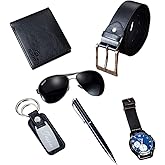 Baojulong Belt Men Leather Black Set with Wallet Keychain Ballpoint Pen Sunglasses Watch Set for Men, Birthday Gifts for Boyfriend Husband Dad, Valentines Day Gifts for Him