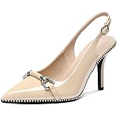 AUMOTED Women Beaded Pumps Slingback High Heel Stilettos Pointed Toe Shoes Slip On 3.5 Inch Ankle Strap Adjustable Patent Leather US Size 5-13
