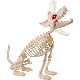 JOYIN Howling Wolf Skeletons Halloween Decorations 34” Skeleton Dog with Red LED Eyes, Auto-Chin Opening and Closing, Movable Posable Joints Animal Skeleton for Outdoor Indoor Garden Graveyard Decor