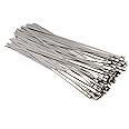 Vktech 100pcs Stainless Steel Exhaust Wrap Coated Locking Cable Zip Ties (11.8 Inch)
