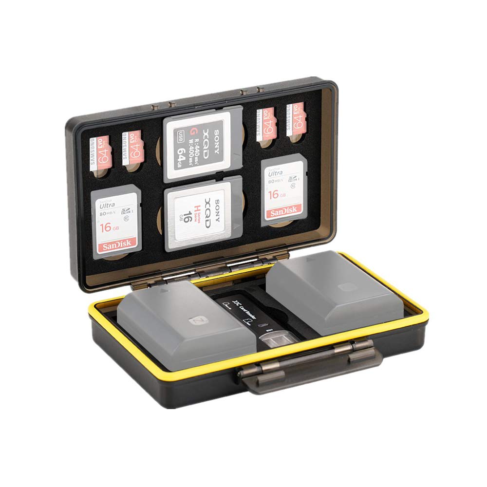 JJC XQD Card Holder Case for 2 XQD Cards with 2 Camera Battery Slots for Nikon EN-EL15 EN-EL15a EN-EL15b on Z6 Z7 D850 D7500 D810A D810 D800 D800E D750 D610 D500 D7200 D7100 D7000 + 2 SD + 4 Micro SD