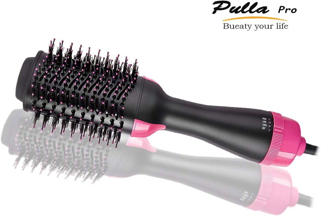 Pulla One Step Hair Dryer & Volumizer Styler - Salon Multifunctional Hot Air Comb Paddle Styling Brush - Negative Ion Generator for All Hair Types