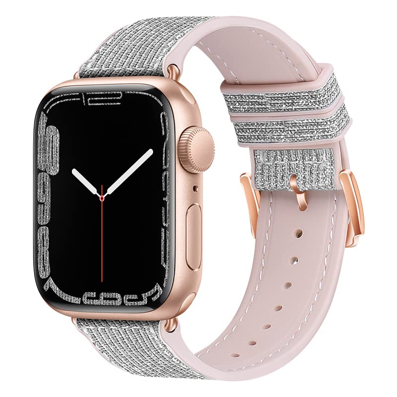 TopPerfekt light change jewellery Thin Bling Straps Compatible with Apple Watch straps 38/40/41/42/44/45/49mm for lady Glitter Soft Silicone Band Strap for iWatch Ultra SE 8 7 6 5 4 3 2 1
