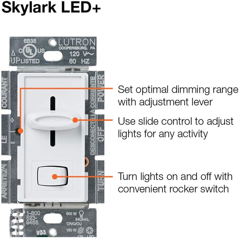 Lutron Skylark LED+ Dimmer Switch for Dimmable LED, Halogen and Incandescent Bulbs | Single-Pole or 3-Way | SCL-153P-WH | White - Dimmer Switch Lurton - 