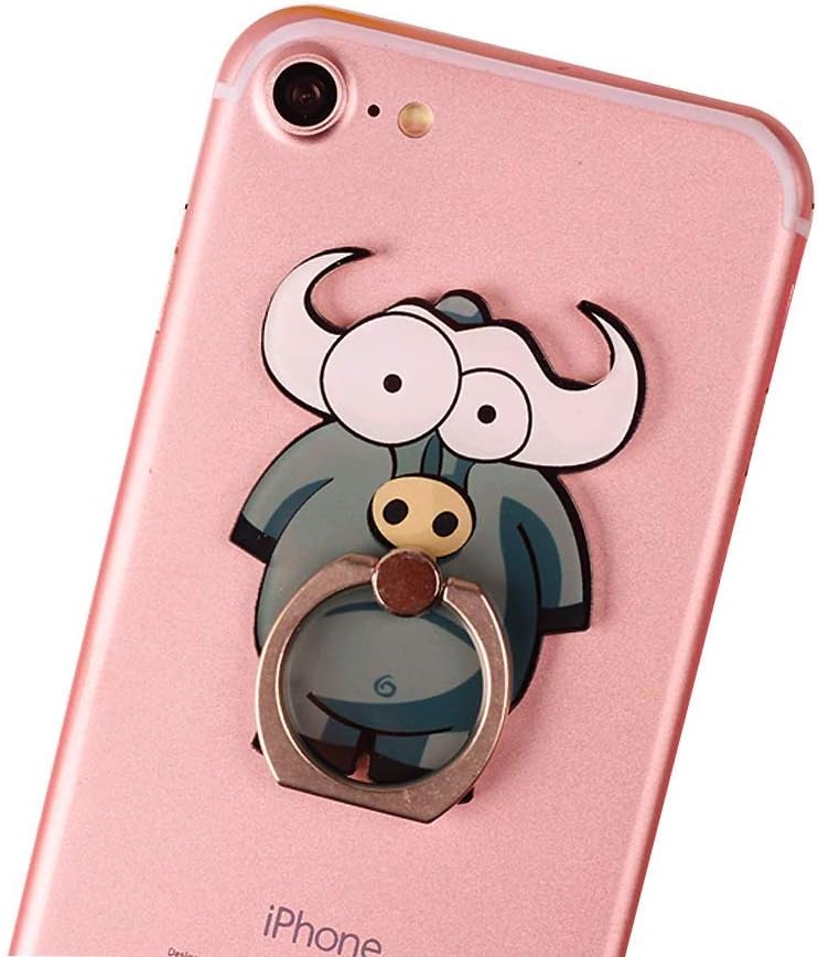 KolorFish Universal Mobile Phone Ring Grip Holder Stand, Funky Animal Ring Phone Grip 360 Degree Rotation with Finger Ring for All Mobile Phone and Tablet (Buffalo)