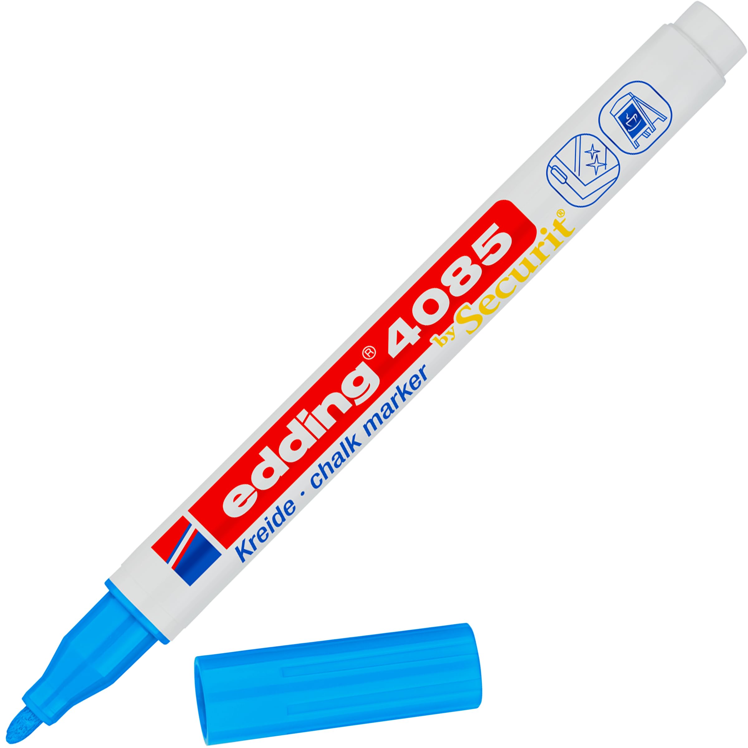 Edding 4085 Chalk Marker - Blue - 1 Round Tip 1-2 mm - Fine-Tipped Wet Wipe Pen for Chalkboards, Windows, Glass, Mirrors - Liquid Chalk Marker Pens for Opaque Coverage