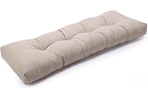 SUNROX LokGrip Non Slip Tufted Memory Foam Bench Cushion, FadeShield Water Resistant Durable Thicken Outdoor/Indoor Bench Seat Pads 59x16x4 inch, Husk Birch