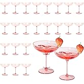 Detachable Martini Glasses 9oz Plastic Pink Champagne Coupe Glasses Gold Rim Hand Blown Vintage Cocktail Glassware Set Unique Martini Glass For Wine Wedding (24, Clear Pink)