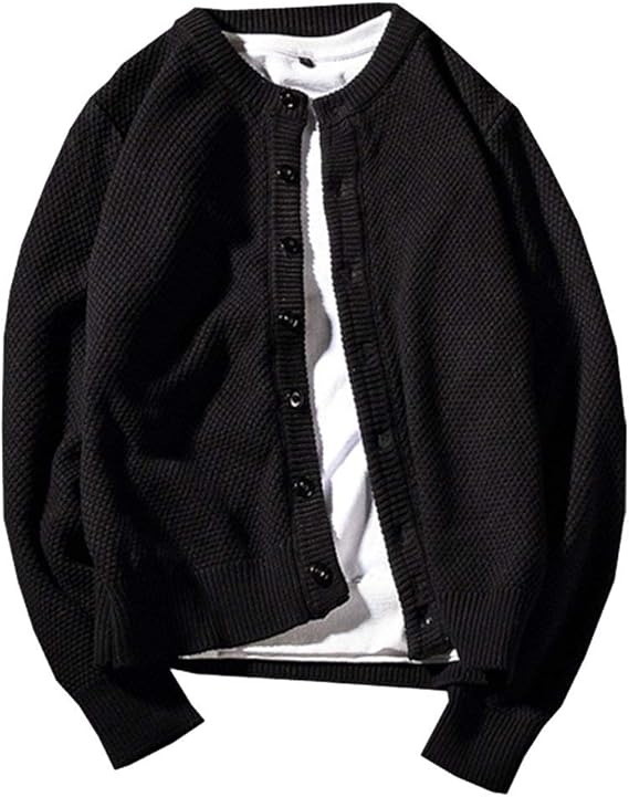 Amazon Angelcity メンズ カーディガン ゆったり 厚手 無地 ノーカラー パインアップル すじニット 長袖 スウェット 黒カーディガン ボタン 丸首 前開き カジュアル トップス アウター 春秋 冬物 大きいサイズ 24 カーディガン 通販