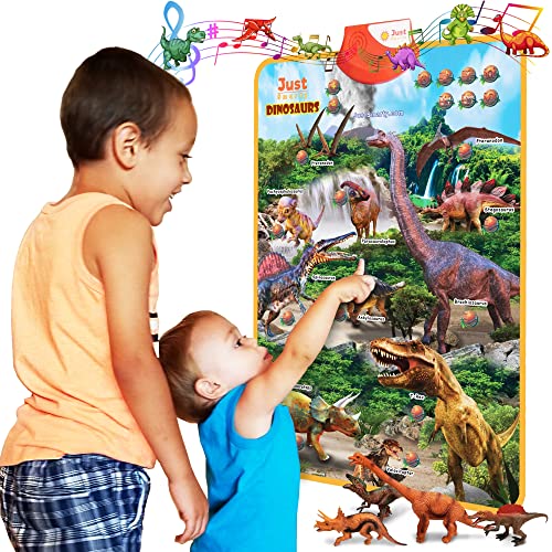 Just Smarty Interactive Dinosaur Toys Learning Poster | Dinosaur Toys for Kids 3-5 | Spinosaurus, Brachiosaurus, Trex, Velociraptor, Ankylosaurus and Other Reptile Toys | Best Dinosaur Party Favors