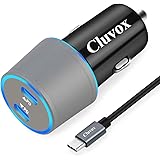 Cluvox Dual USB C Fast Car Charger Compatible for Samsung Galaxy S21/Note 20/10/S20/Plus/Ultra/S10/S9/A20/A50, Google Pixel 5