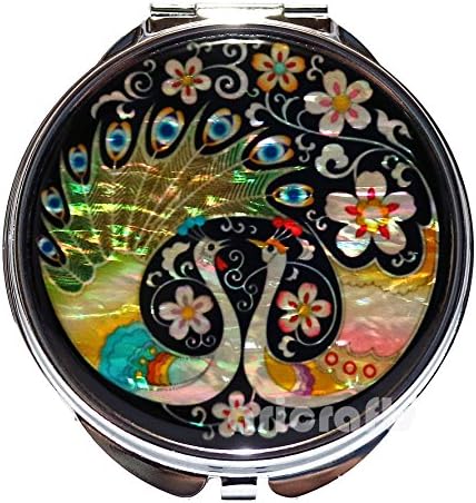 Ari Crafts Mother of Pearl Compact Portable Cosmetic Makeup Round Mirror Handbag Purse Pocket Hand Mirror Metal Mirror Portable Mirror
