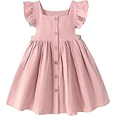 USKIDKK Toddler Girl Dress Kids Sleeveless Ruffle Cotton Linen Dresses Button Beach Summer Outfits Casual Party Dresses
