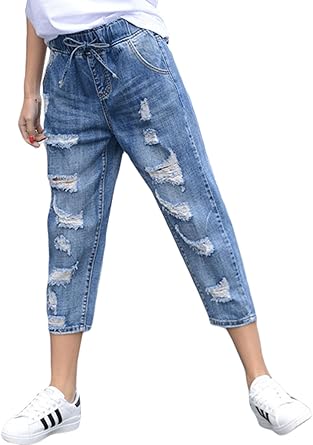 ripped denim capris