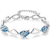 Leafael Wish Stone Link Charm Bracelet with Birthstone Crystals, Rose Gold Plated or Silver-tone, 7"+2"