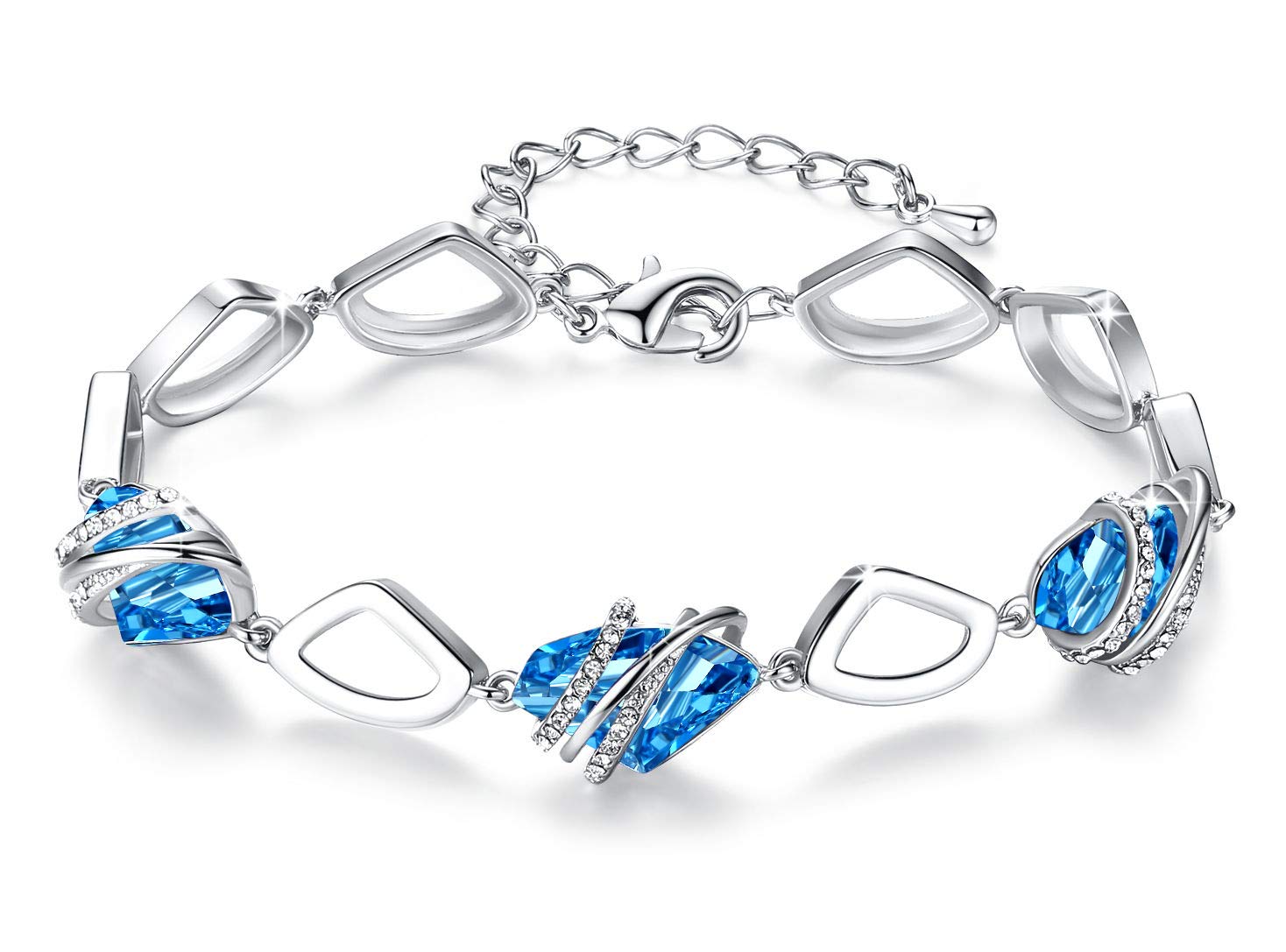 Leafael Valentine's Day Gift Bracelet for Women, Wishstone Birthstone Crystal Link Charm Bracelet with Healing Crystals, Allergy-Free Jewellery with Gift Box, Silver-Tone or Rose Gold