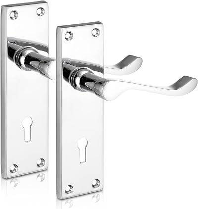 XFORT Lever Lock Scroll Polished Chrome Door Handles Pair